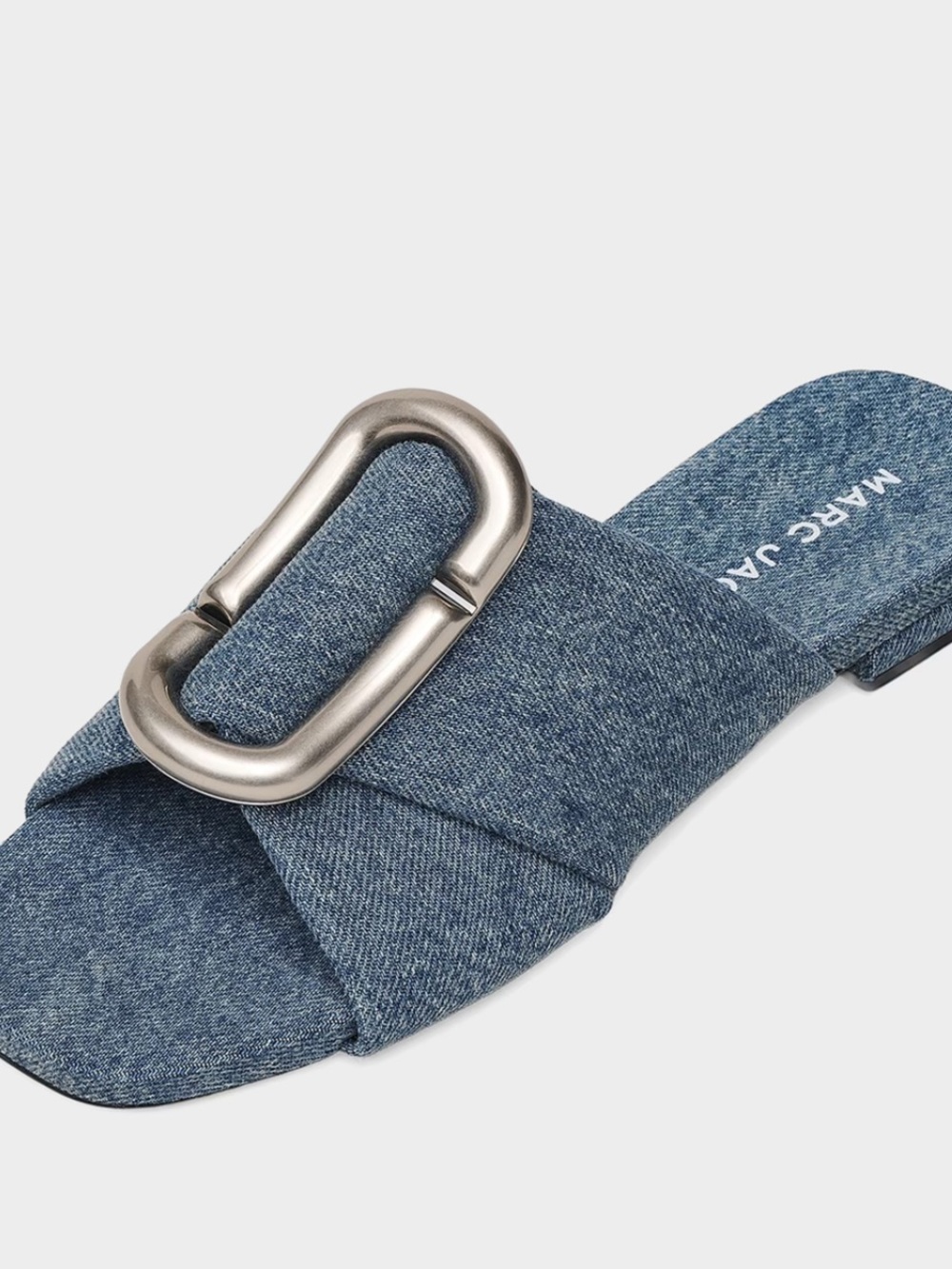Marc Jacobs Denim Slide Sandals with Silver Buckle